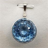 Valued $2042 14K  Blue Topaz(39ct)  Diamond Pendan