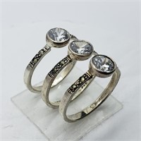 Valued $150 S/Sil Set Of 3 Cz And Marcasite Ring