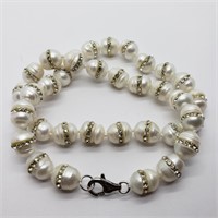 Valued $150 S/Sil Crystals Studded On FW Pearl Nec
