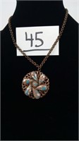 RETRO COPPER, GOLD FLAKES & TURQUOISE NECKLACE