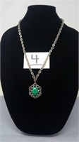 RETRO 25" COVENTRY GREEN STONE FLOWER NECKLACE