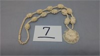 HAND CARVED IVORY ASIAN SAIGA & ANTELOPE NECKLACE