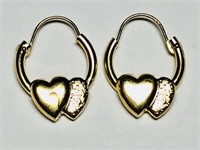 14KT Gold Hoop W/Heart Designed Earrings