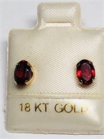 18KT Gold Garnet Earrings, Made in Canada