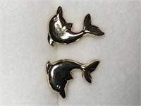 14K Yellow Gold Dolphin Shaped Earrings