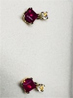 10KT Gold Moonstone & Ruby Earrings