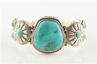 Vintage Style Sterling & Turquoise Cuff Bracelet