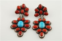 Nakai, Sterling Turquoise and Coral Earrings