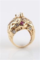 Custom 14kt - 18kt, Diamond, Ruby Dome Ring