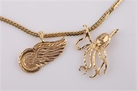14kt Yellow Gold Necklace with Red Wings Pendant