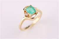 14kt Yellow Gold, Emerald, and Diamond Ring