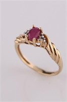 10kt Yellow Gold Ring with Ruby and Moissanite