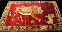 SEMI-ANTIQUE PICTORIAL PERSIAN LION RUG