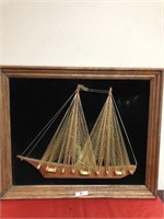 Framed Wood Ship Artwork