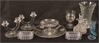 Grouping of Glassware. Including vases, cruet,