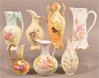 7 Porcelain Pitchers and Vases. Tallest 9-1/4"h.