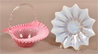 Cranberry and Opalescent Glass Hobnail Basket and