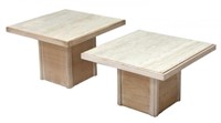 (2) ITALIAN MID-CENTURY TRAVERTINE TOP SIDE TABLES