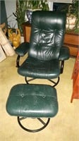 Green leather chair with matching ottoman
