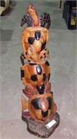 Wooden Carved turtle and fish sculpture 38 in
