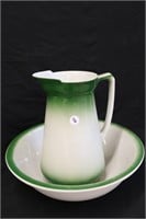 Green and White Pitcher and Bowl