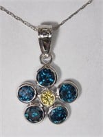 14K WHITE GOLD BLUE AND WHITE DIAMOND