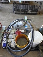 PALLET OF ABRASIVES, BARREL PUMP AND MISC