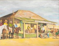 FRAMED OIL PAINTING, "LAW WEST OF THE PECOS"