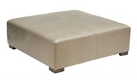 CONTEMPORARY GRAY GRAINED LEATHER LOW OTTOMAN