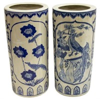 (2) CHINESE BLUE & WHITE PORCELAIN HAT STAND VASES