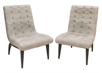 (2) FRENCH MODERN BUTTON-TUFTED LEATHER CHAIRS
