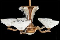 FRENCH ART DECO FROSTED ICE GLASS 5-LT CHANDELIER