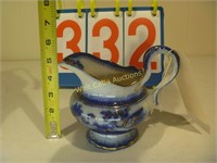 Flow Blue - Pitcher with Gold Painted Birds