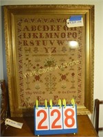 Gold Framed Cross Stitched Sampler - 25"x32"