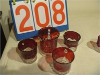 Set of Red Etched Mugs and Green Glasses - Mixed