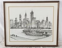 Erin Dwelle City Harbor Sketch Numbered Print Etch