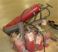 PALLET W/SINGLE FIRE EXTENGUISHER ON CART AND