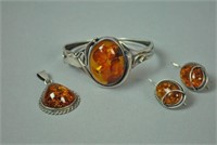 (3) PIECE SILVER & AMBER JEWELRY GROUP
