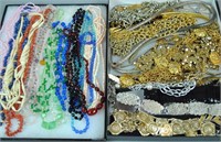 (38) BEADED NECKLACES & ASSORTED BELTS