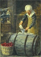 WATERCOLOR SIGNED MALADY - MAKING CIDER