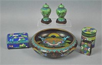 (6) PIECE VINTAGE CHINESE CLOISONNE GROUP