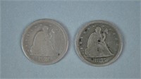 (2) 1875-S SILVER TWENTY CENT COINS