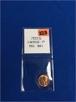 1937 D LINCOLN CENT RED B.U.+