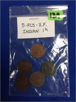 5 INDIAN 1 CENT X.F.