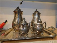 VINTAGE SILVER ON COPPER TEA SET WITH