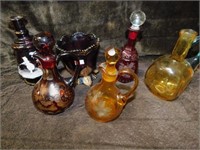 ANTIQUE BOHEMIAN GLASS OLIVE OIL DECANTERS