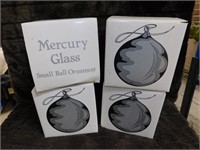 4 DEPT 56 HAND BLOWN MERCURY GLASS BALL ORNAMENTS