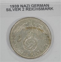 1939 Nazi German Silver 2 Reischmark