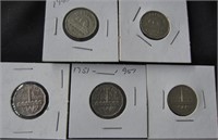 5 Pc. CAD 1940 / 47 / 51 Nickels