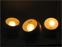 3 MID-CENTURY MODERN WHITE METAL CIRCLE LAMPS